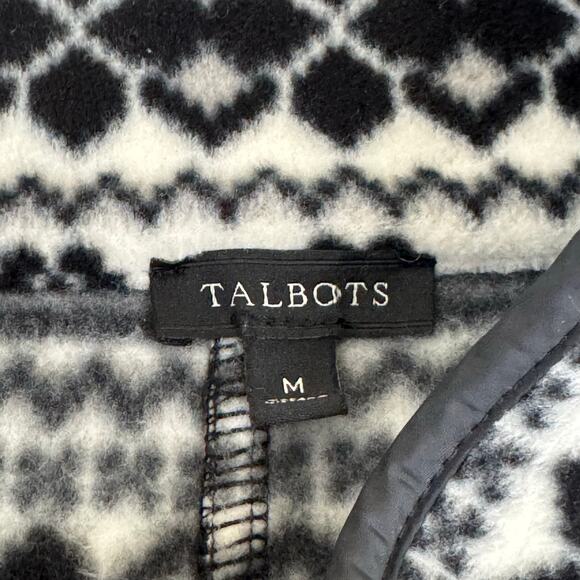Talbots Jacket Women's Medium Nordic Print Full Zip Fleece Outdoor Black White - Picture 4 of 7